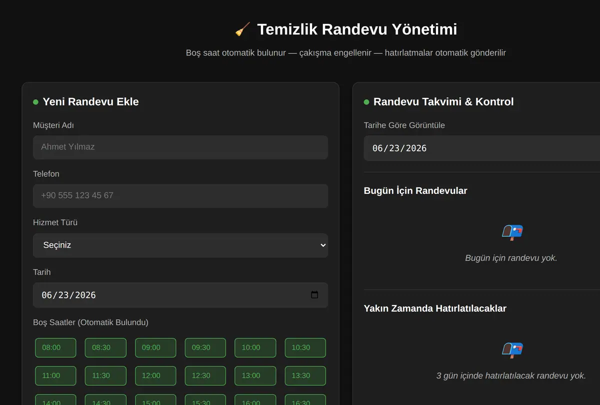 Temizlik Randevu Yönetimi ekran görüntüsü