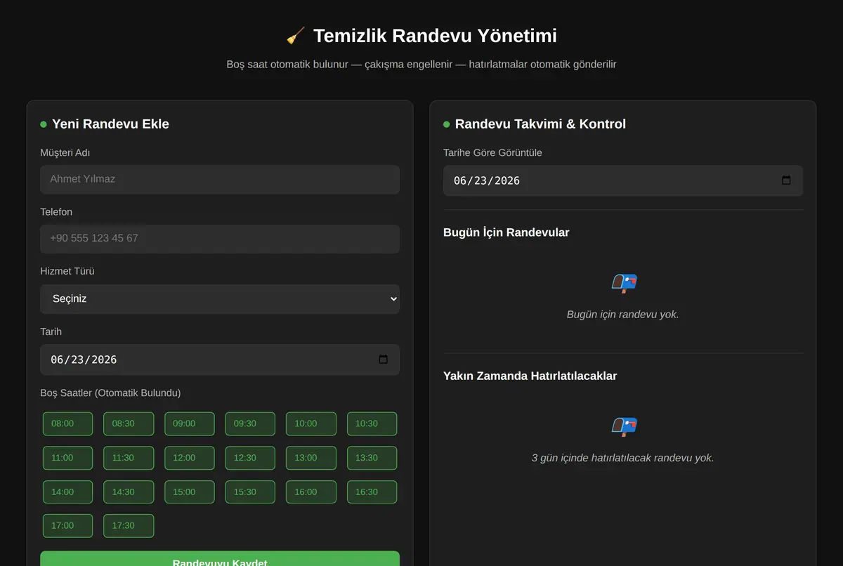 Temizlik Randevu Yönetimi ekran görüntüsü 2