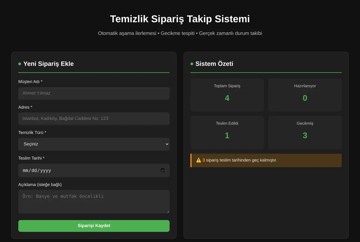 Temizlik Sipariş Takip Sistemi ekran görüntüsü 2