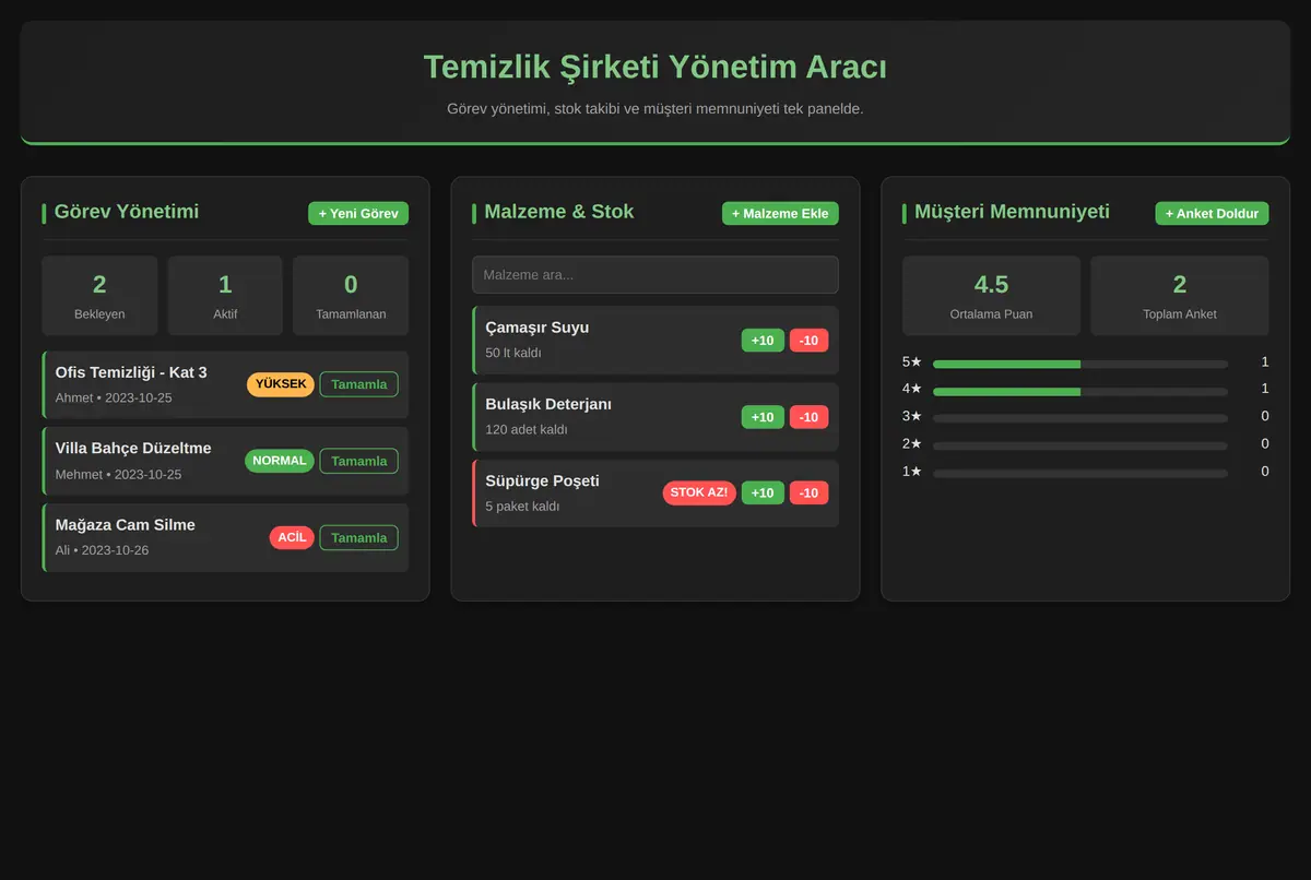 Temizlik Şirketi Yönetim Aracı ekran görüntüsü 3