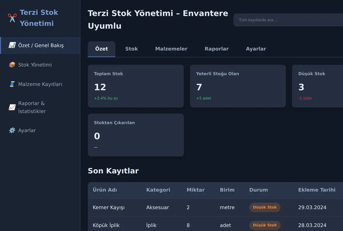 Terzi Stok Yönetimi - Envantere Uyumlu ekran görüntüsü