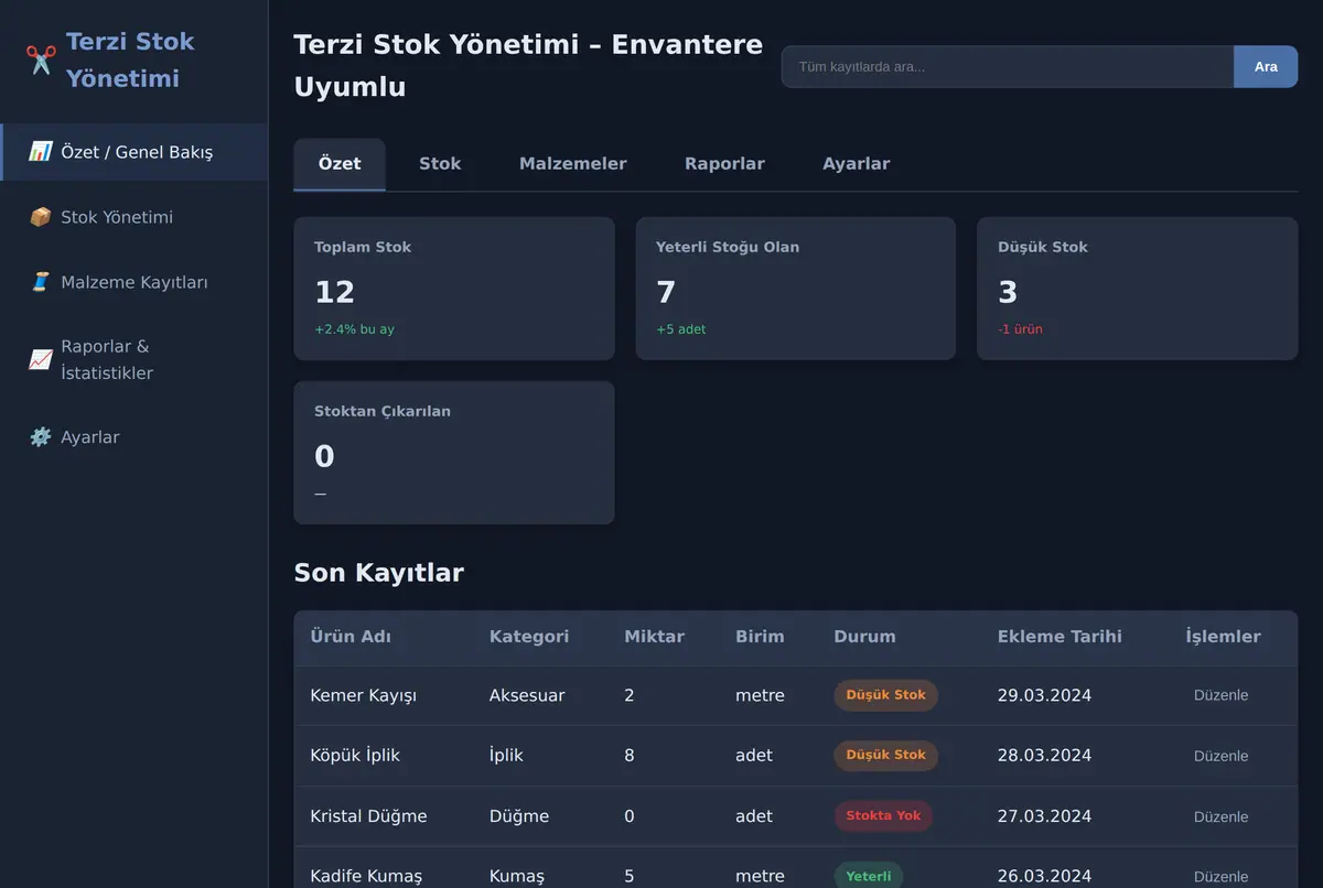 Terzi Stok Yönetimi - Envantere Uyumlu ekran görüntüsü 2