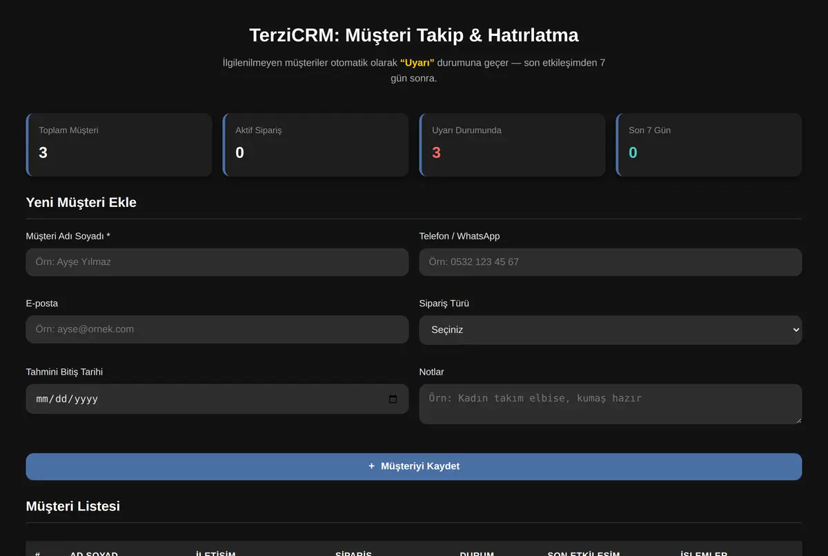 TerziCRM: Müşteri Takip & Hatırlatma ekran görüntüsü 2