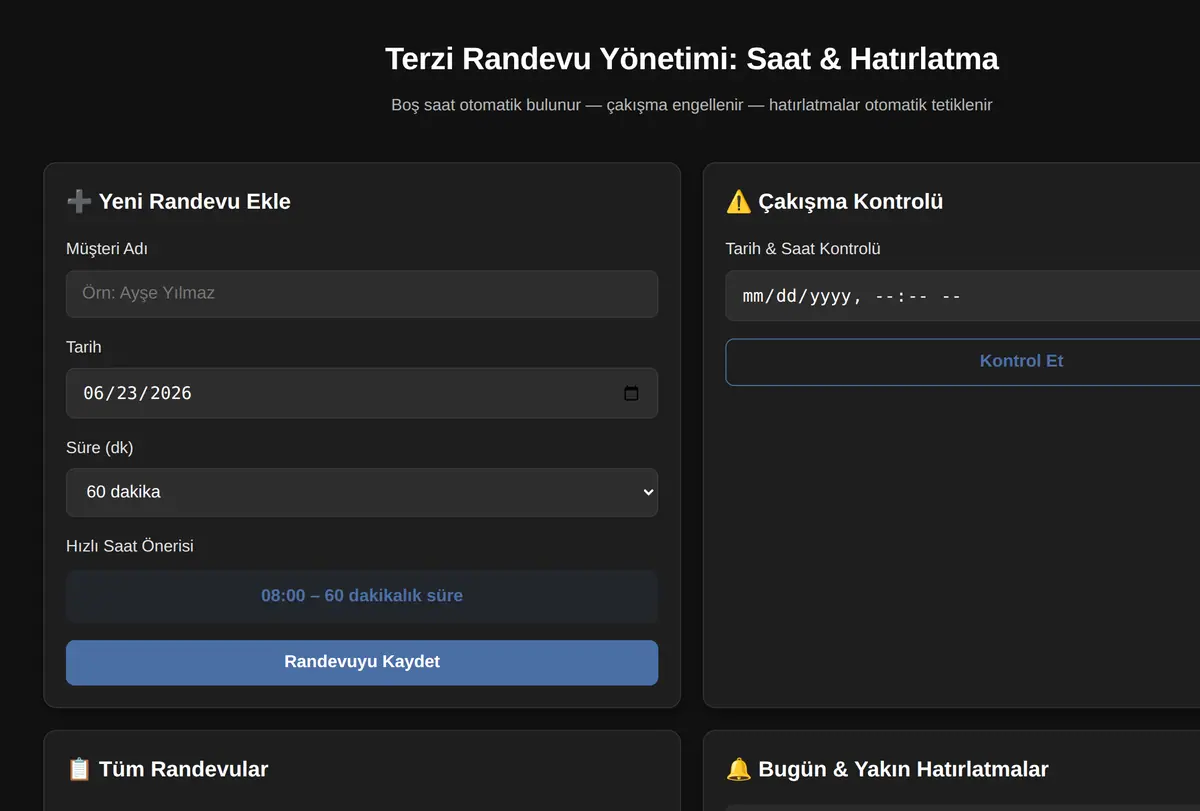Terzi Randevu Yönetimi: Saat & Hatırlatma ekran görüntüsü