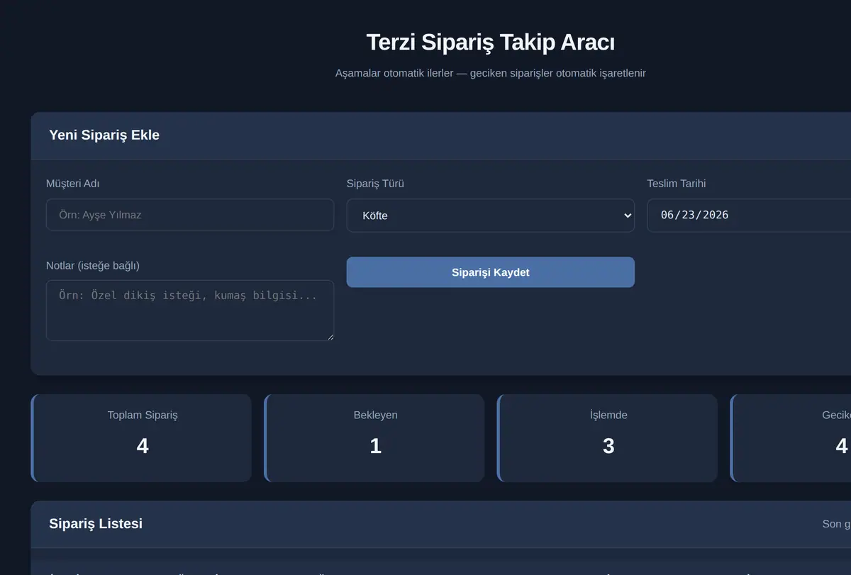 Terzi Sipariş Takip Aracı ekran görüntüsü