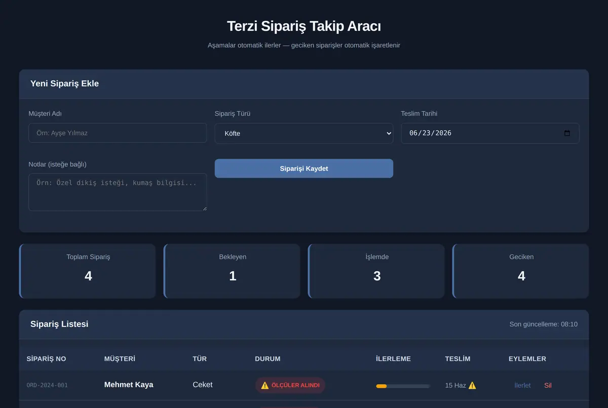 Terzi Sipariş Takip Aracı ekran görüntüsü 2