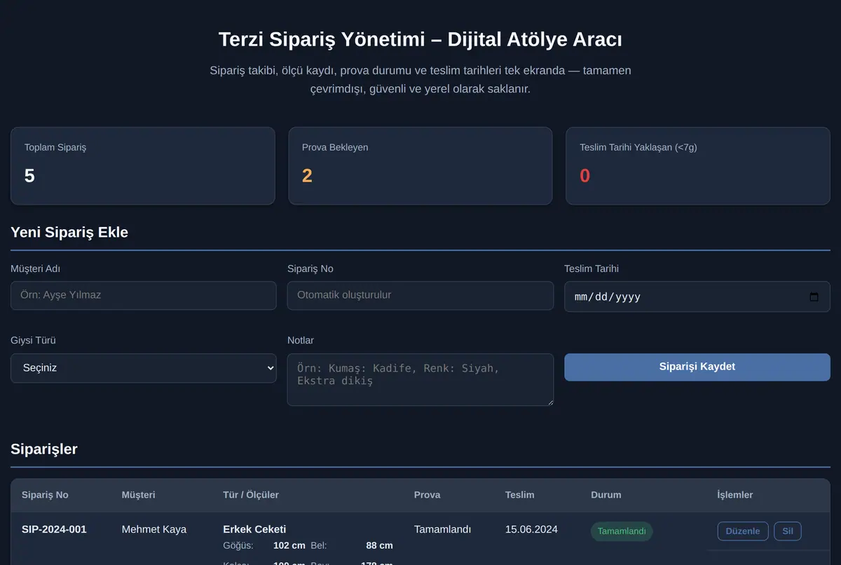 Terzi Sipariş Yönetimi - Dijital Atölye Aracı ekran görüntüsü 2