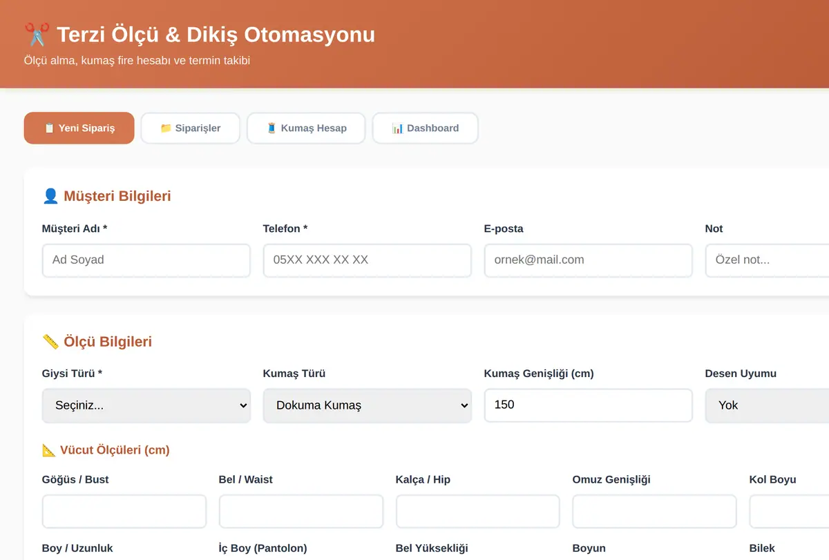 Terzi Ölçü & Dikiş Otomasyonu ekran görüntüsü