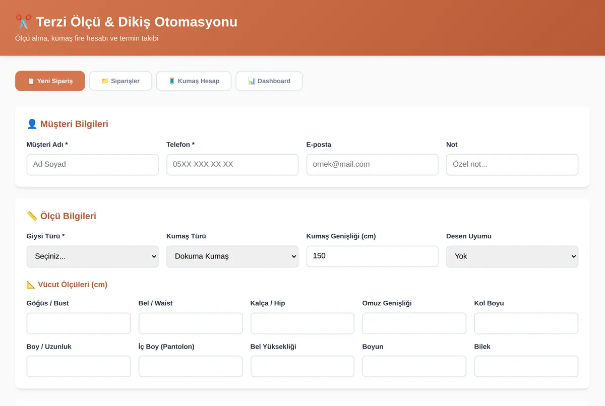 Terzi Ölçü & Dikiş Otomasyonu ekran görüntüsü 2