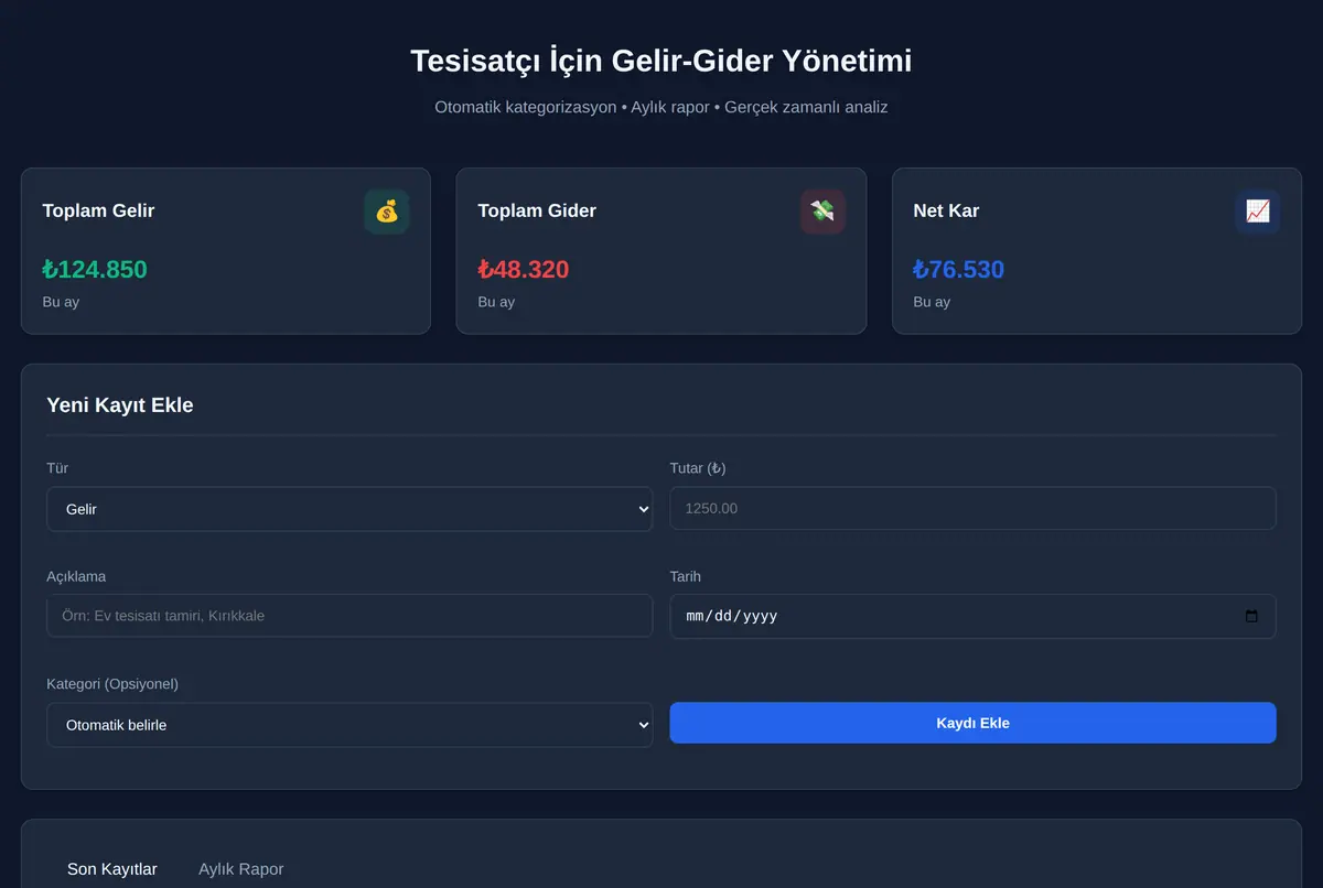 Tesisatçı İçin Gelir-Gider Yönetimi ekran görüntüsü 2