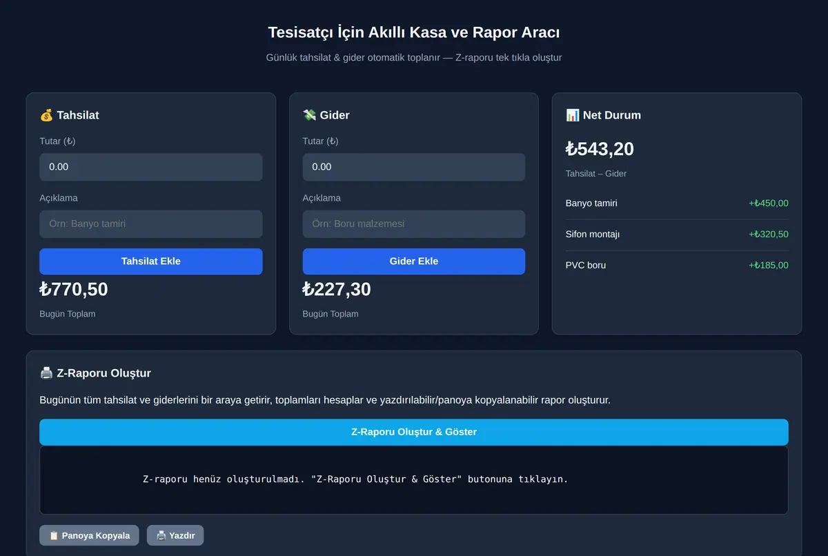 Tesisatçı İçin Akıllı Kasa ve Rapor Aracı ekran görüntüsü 2