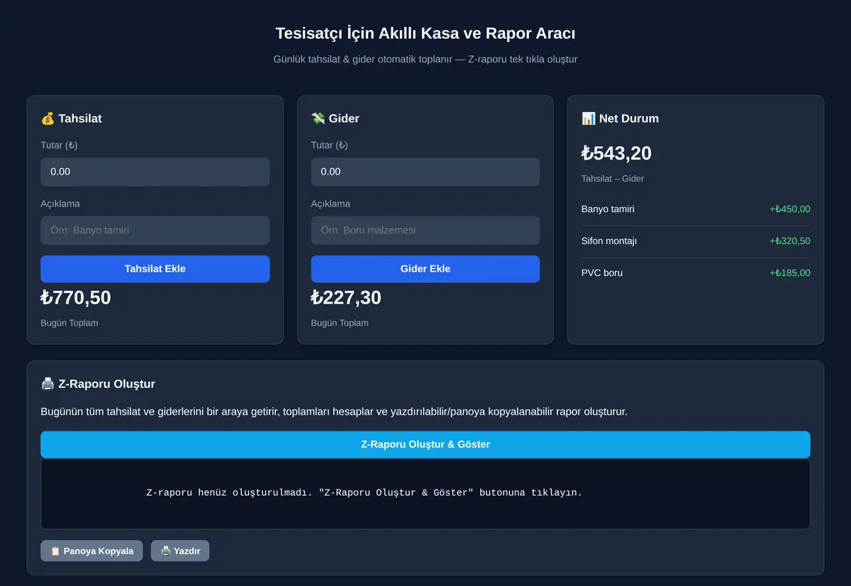 Tesisatçı İçin Akıllı Kasa ve Rapor Aracı ekran görüntüsü 3