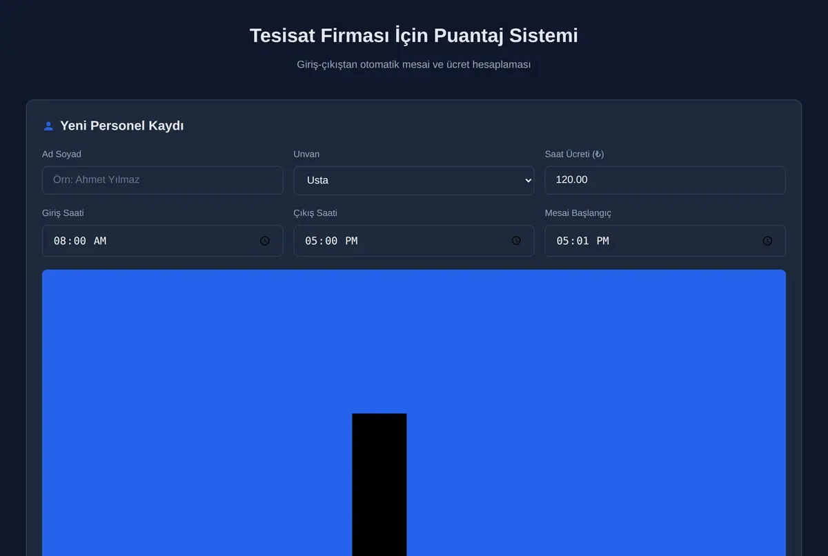 Tesisat Firması İçin Puantaj Sistemi ekran görüntüsü 2