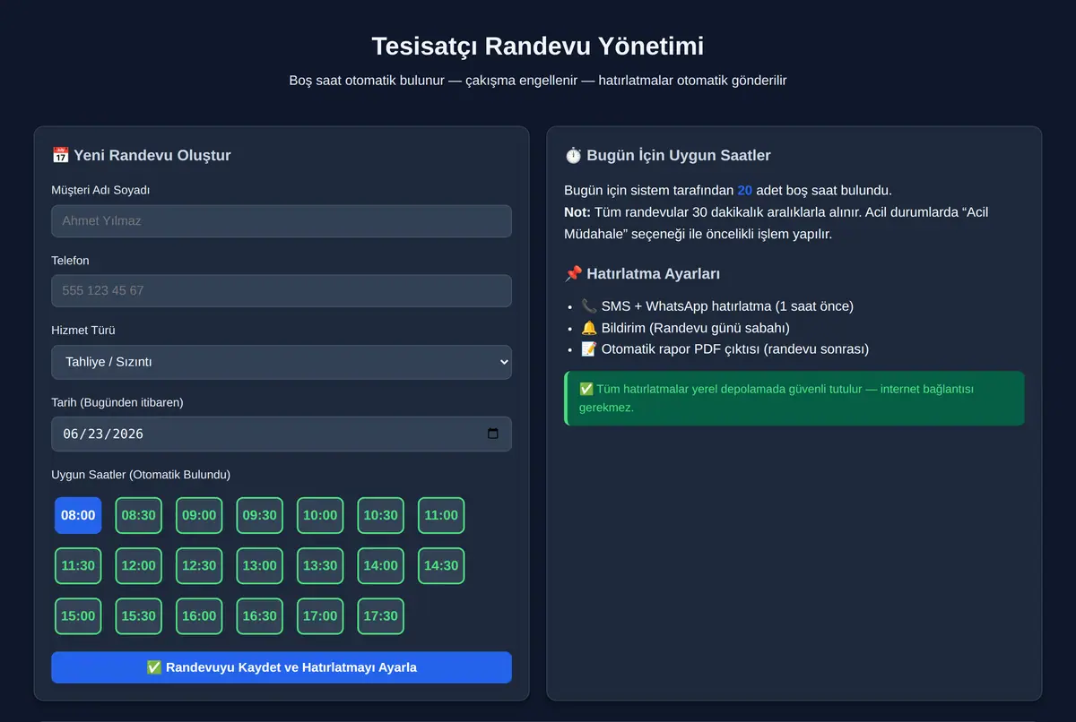 Tesisatçı Randevu Yönetimi ekran görüntüsü 2