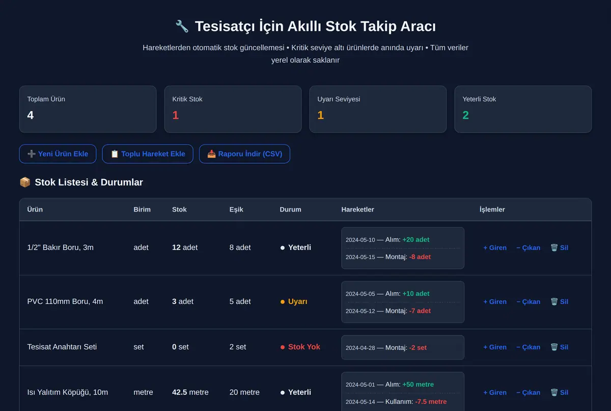 Tesisatçı İçin Akıllı Stok Takip Aracı ekran görüntüsü 2