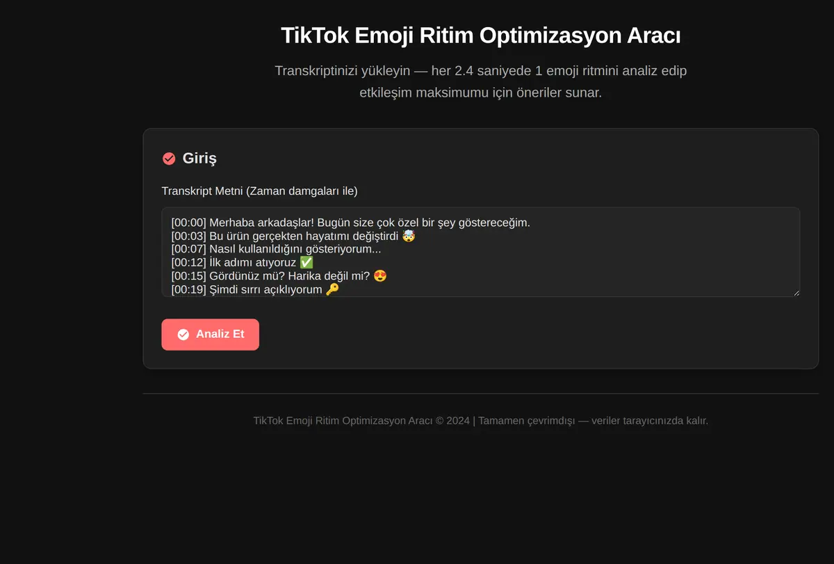 TikTok Emoji Ritim Optimizasyon Aracı ekran görüntüsü