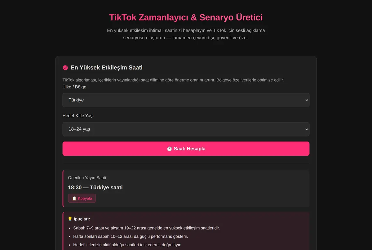 TikTok Zamanlayıcı & Senaryo Üretici ekran görüntüsü 2