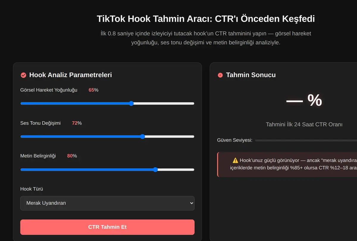 TikTok Hook Tahmin Aracı: CTR'ı Önceden Keşfedi ekran görüntüsü