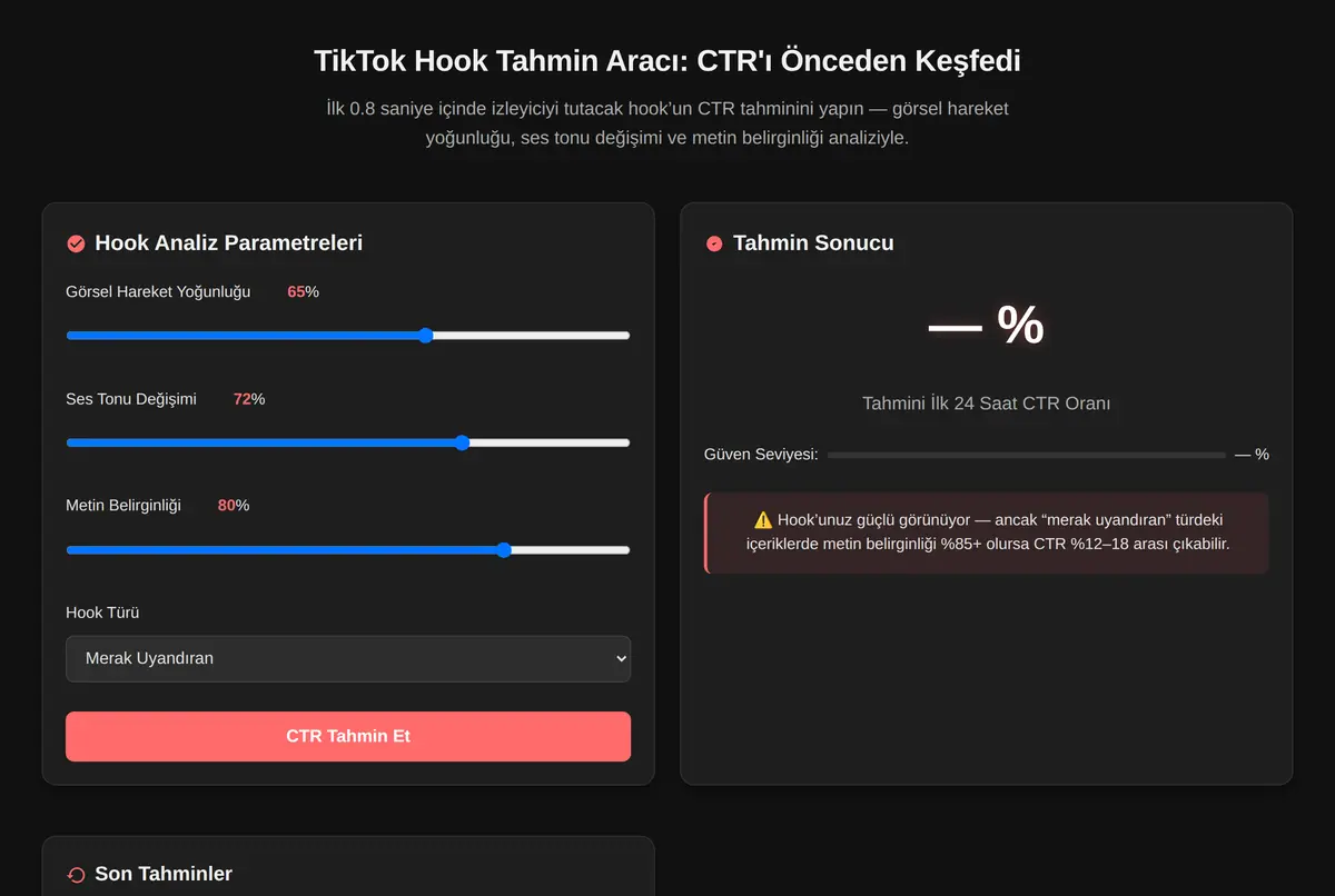 TikTok Hook Tahmin Aracı: CTR'ı Önceden Keşfedi ekran görüntüsü 2