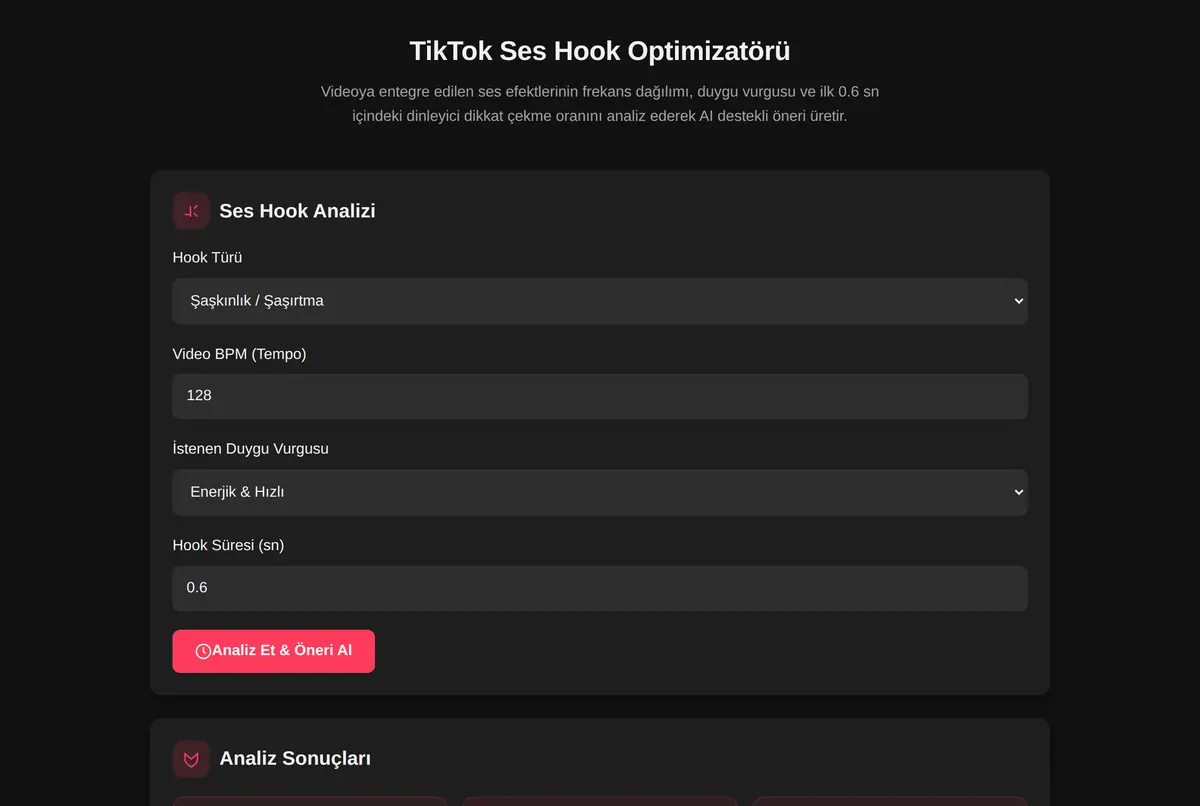 TikTok Ses Hook Optimizatörü ekran görüntüsü 2