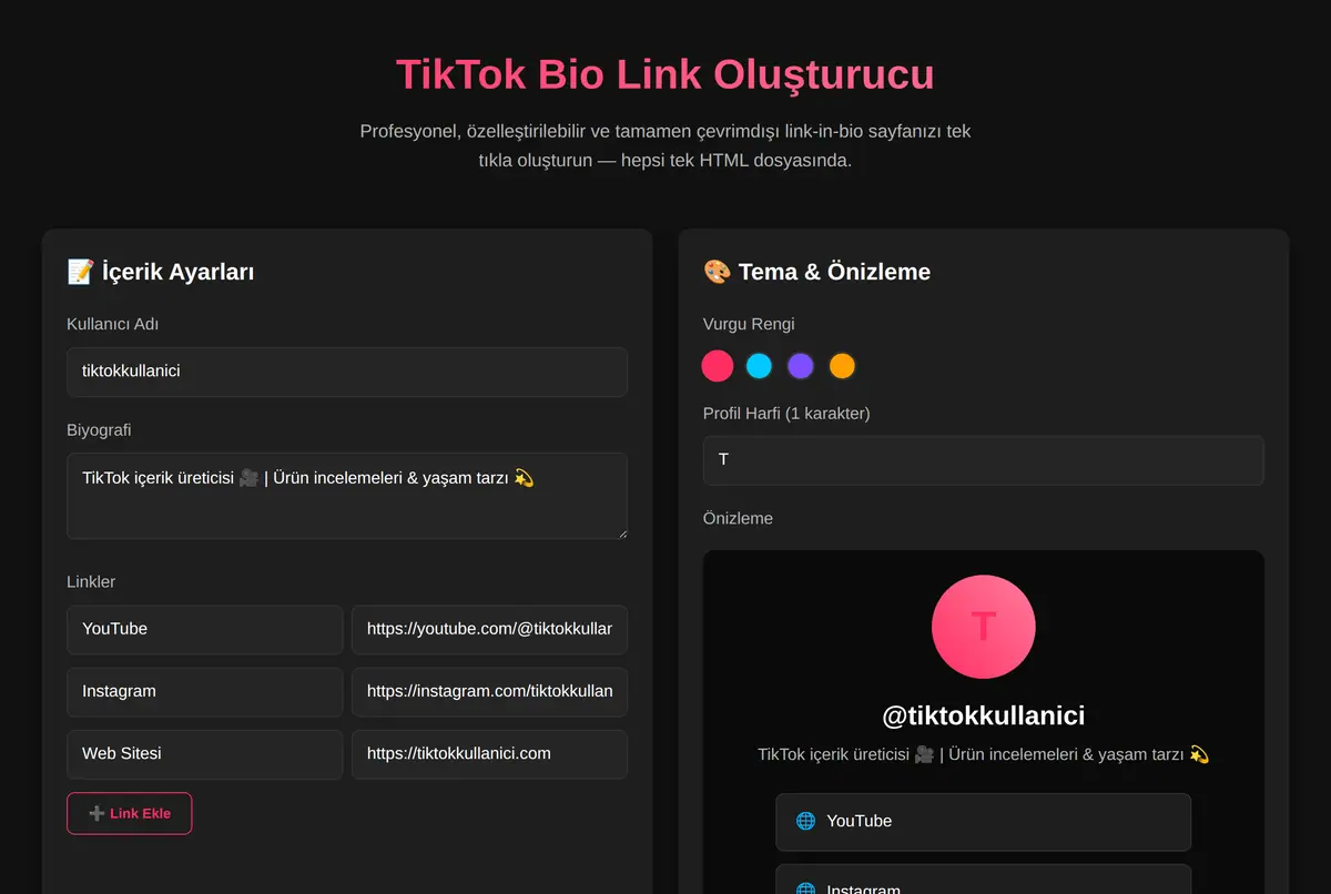 TikTok Bio Link Oluşturucu ekran görüntüsü 2