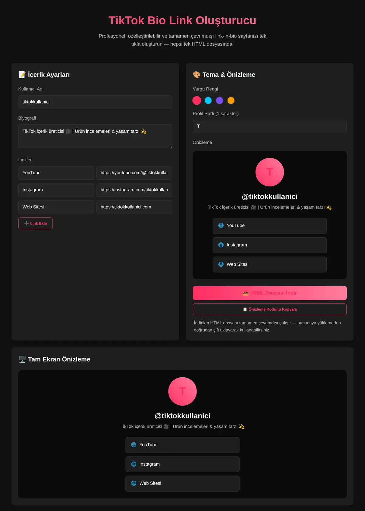 TikTok Bio Link Oluşturucu ekran görüntüsü 3
