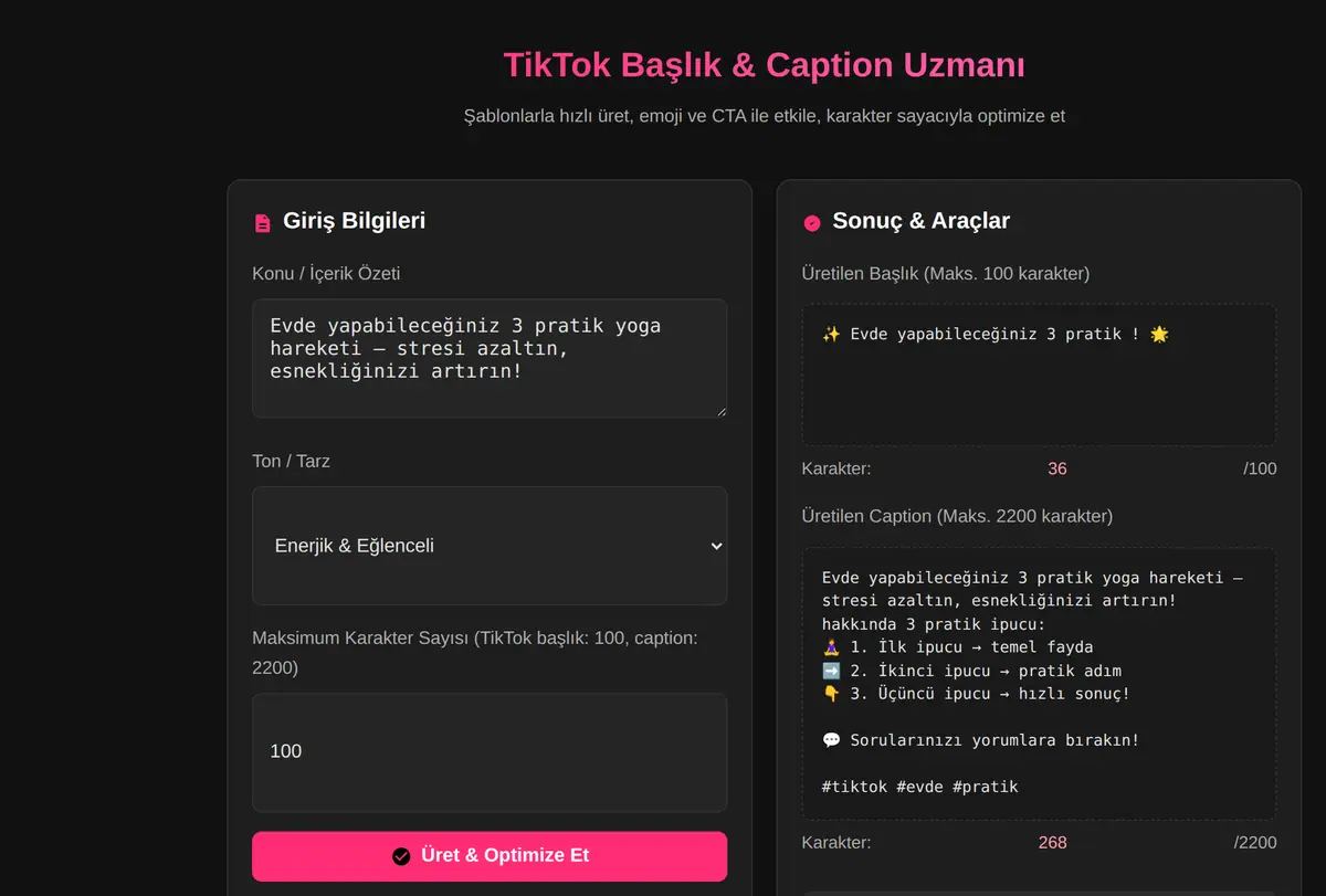 TikTok Başlık & Caption Uzmanı ekran görüntüsü