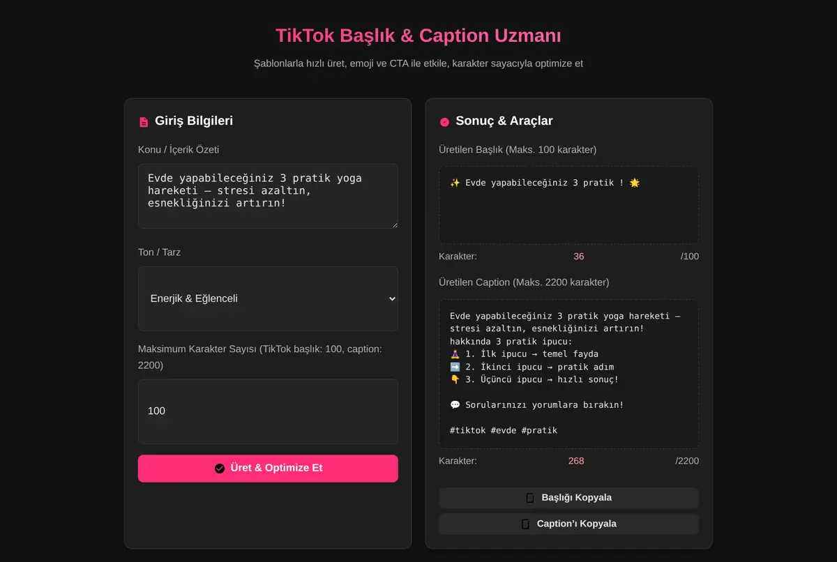 TikTok Başlık & Caption Uzmanı ekran görüntüsü 2