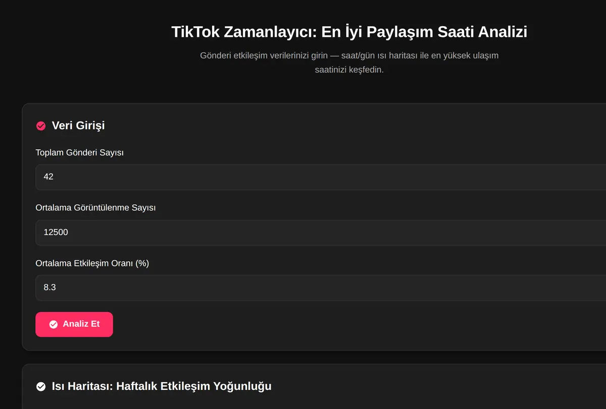 TikTok Zamanlayıcı: En İyi Paylaşım Saati Analizi ekran görüntüsü
