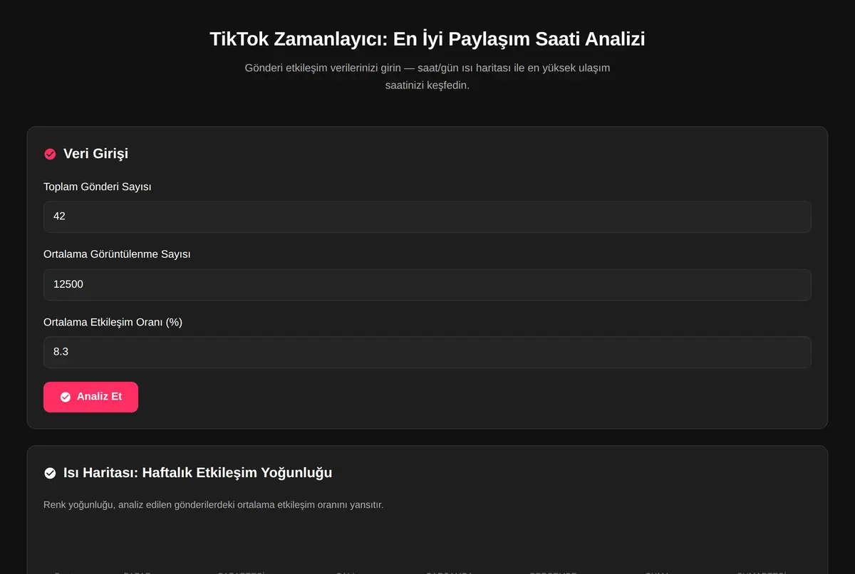 TikTok Zamanlayıcı: En İyi Paylaşım Saati Analizi ekran görüntüsü 2
