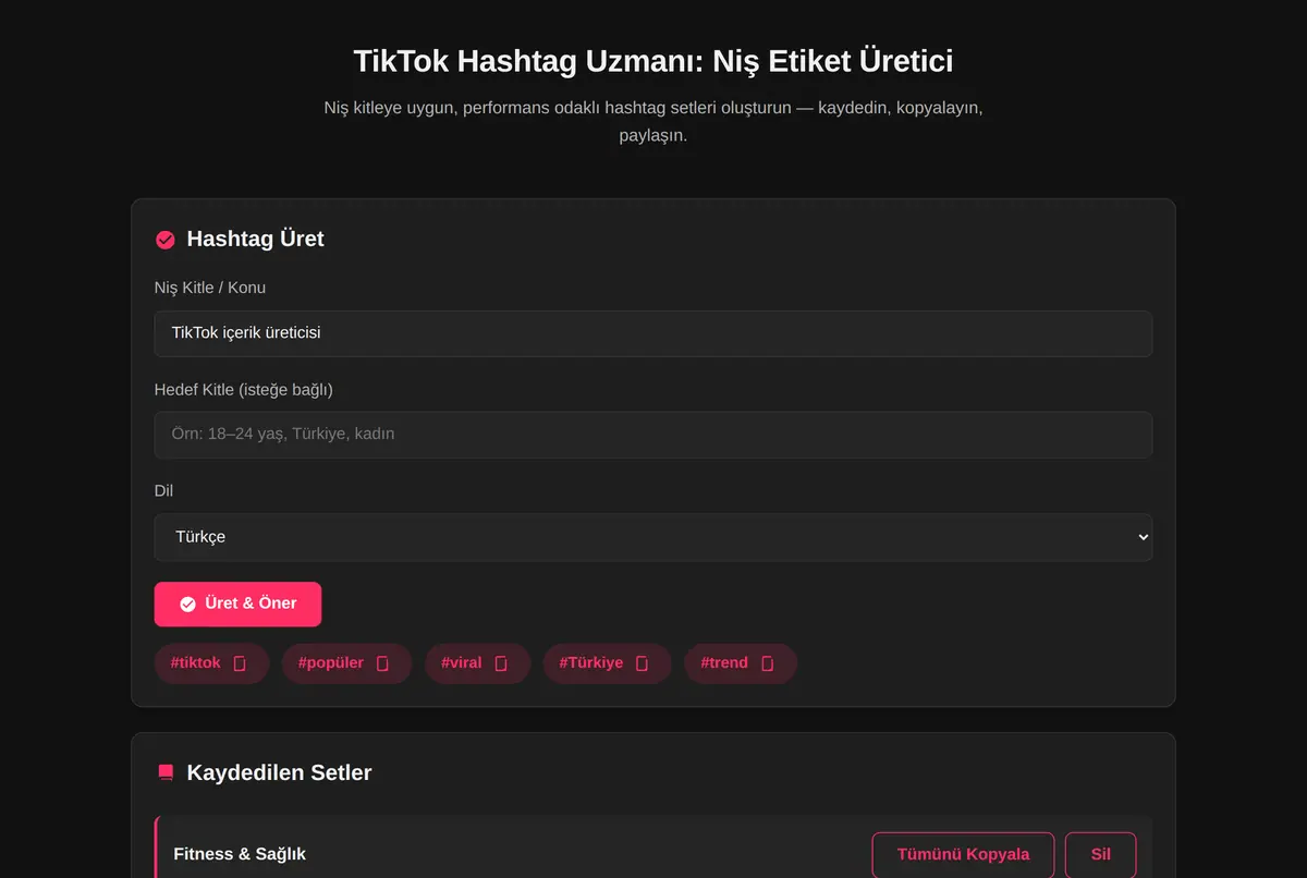 TikTok Hashtag Uzmanı: Niş Etiket Üretici ekran görüntüsü 2