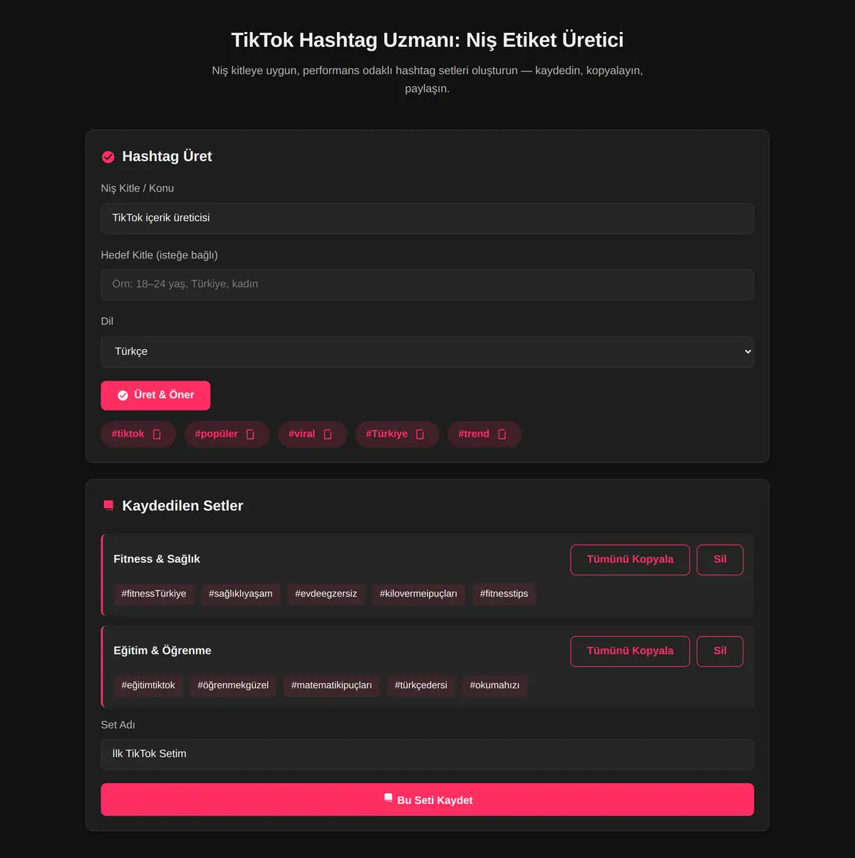 TikTok Hashtag Uzmanı: Niş Etiket Üretici ekran görüntüsü 3