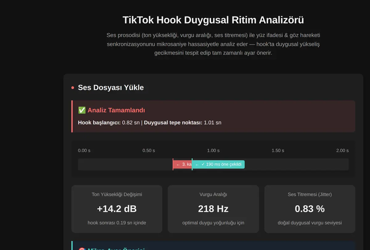 TikTok Hook Duygusal Ritim Analizörü ekran görüntüsü
