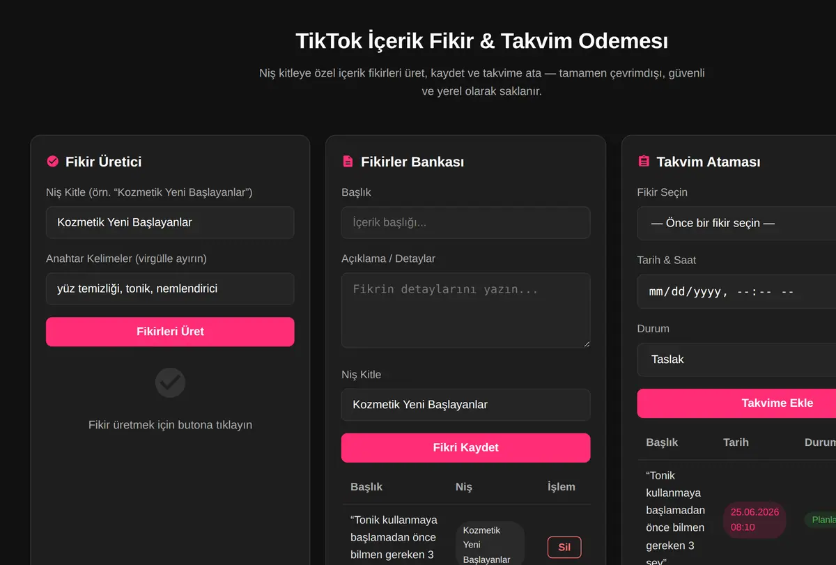 TikTok İçerik Fikir & Takvim Odemesı ekran görüntüsü