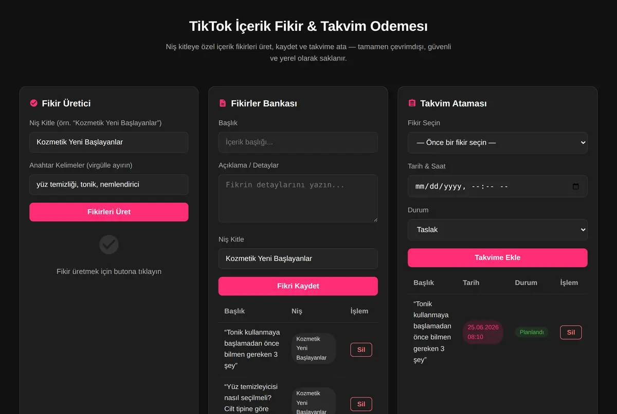 TikTok İçerik Fikir & Takvim Odemesı ekran görüntüsü 2
