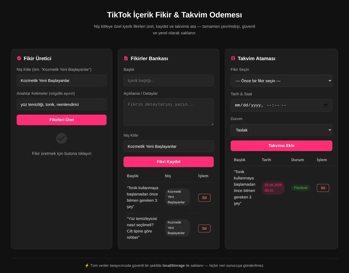 TikTok İçerik Fikir & Takvim Odemesı ekran görüntüsü 3