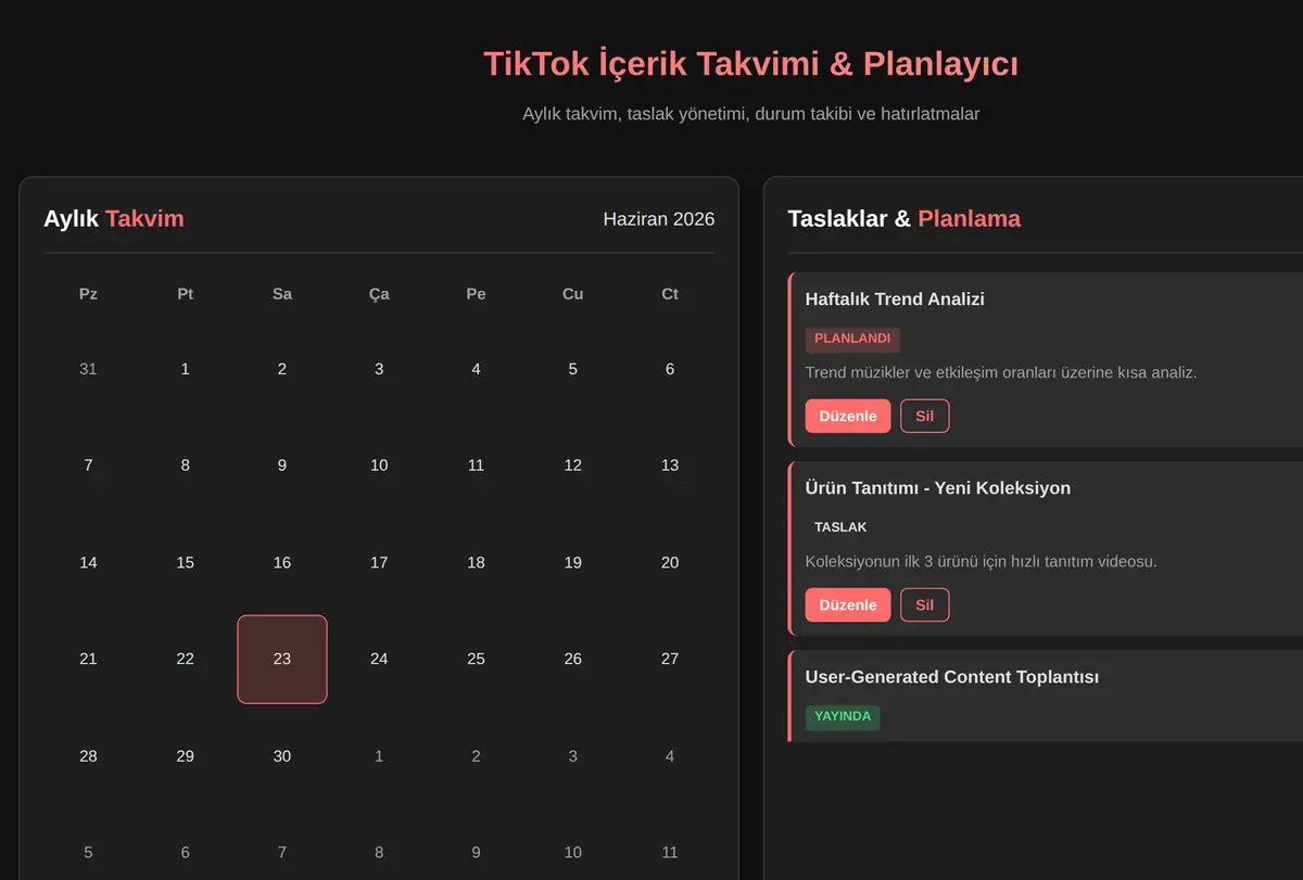 TikTok İçerik Takvimi & Planlayıcı ekran görüntüsü