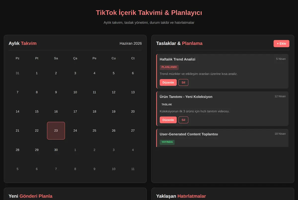 TikTok İçerik Takvimi & Planlayıcı ekran görüntüsü 2