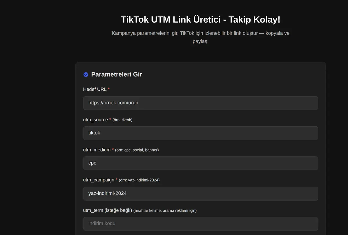 TikTok UTM Link Üretici - Takip Kolay! ekran görüntüsü