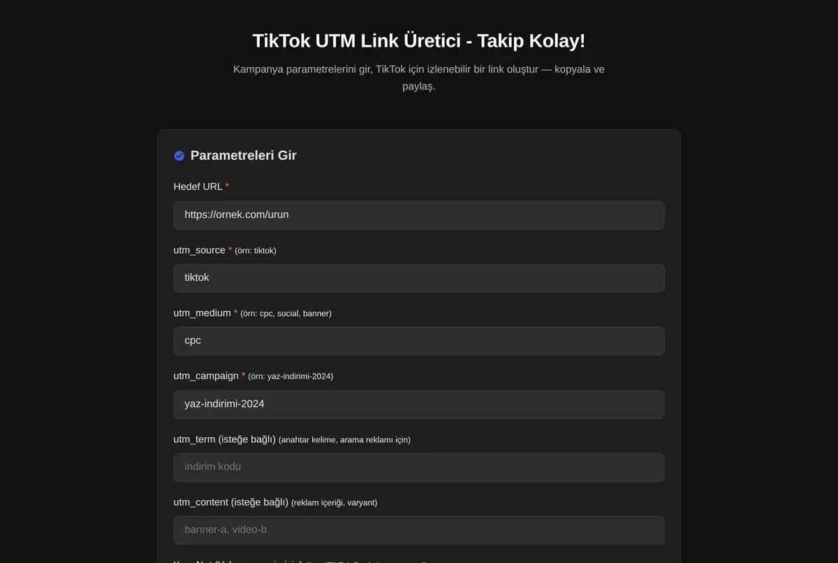 TikTok UTM Link Üretici - Takip Kolay! ekran görüntüsü 2