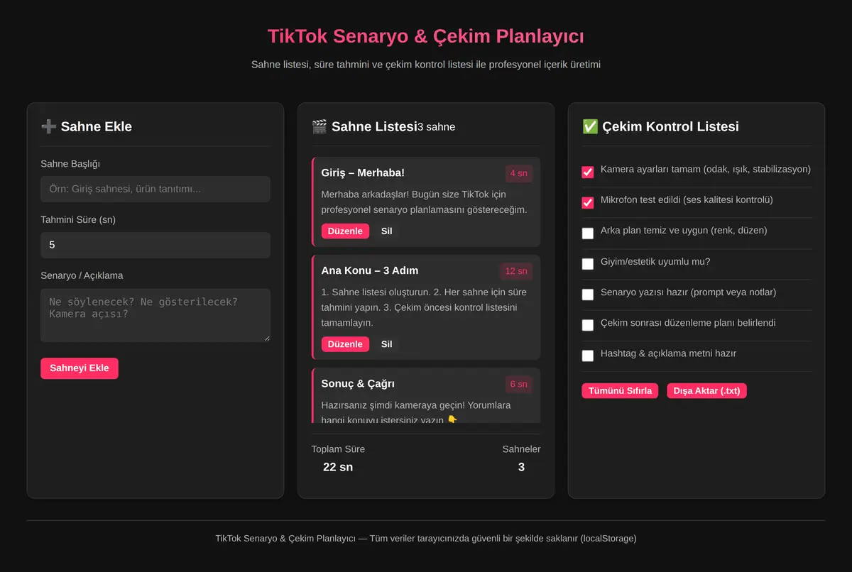 TikTok Senaryo & Çekim Planlayıcı ekran görüntüsü 2
