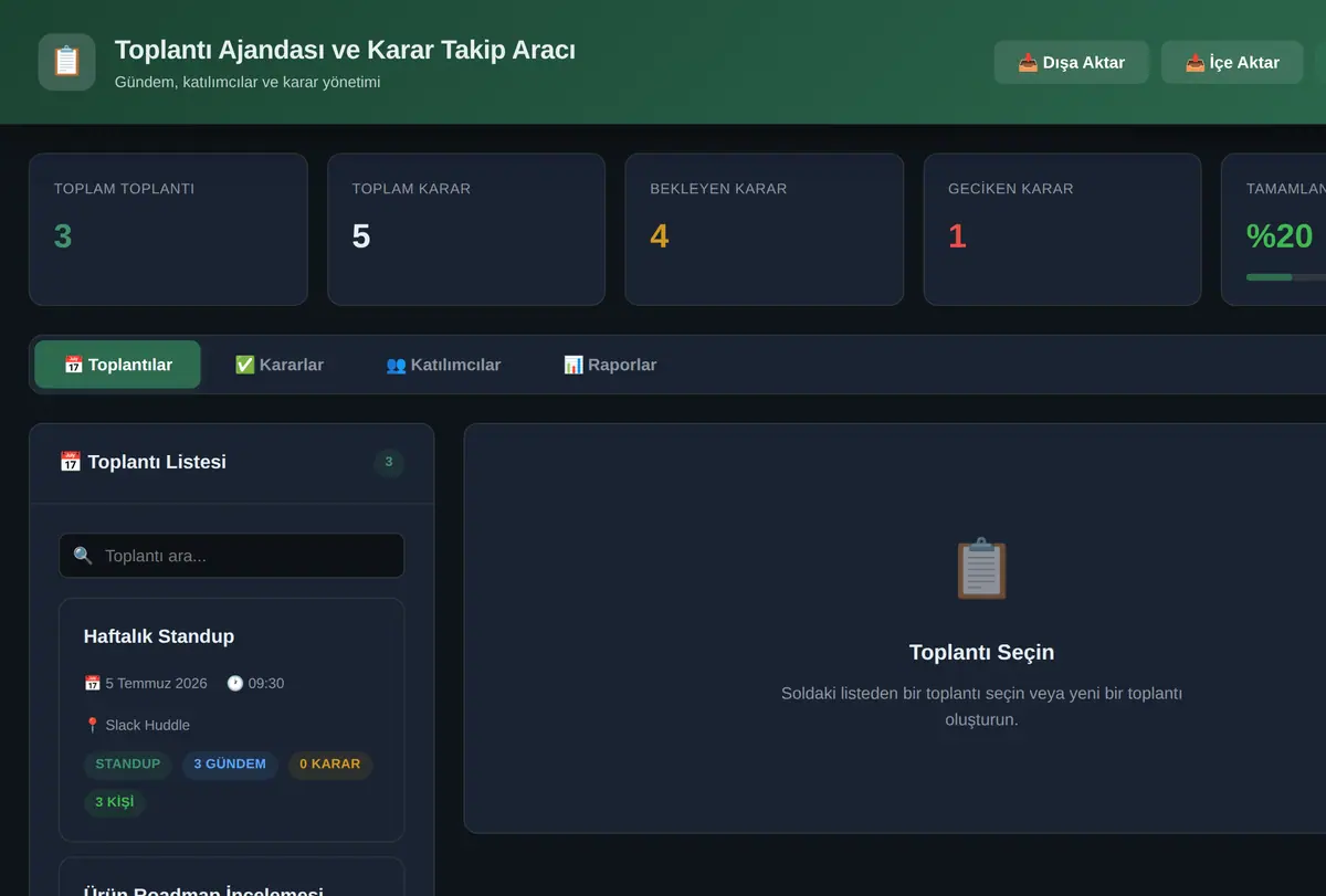 Toplantı Ajandası ve Karar Takip Aracı ekran görüntüsü