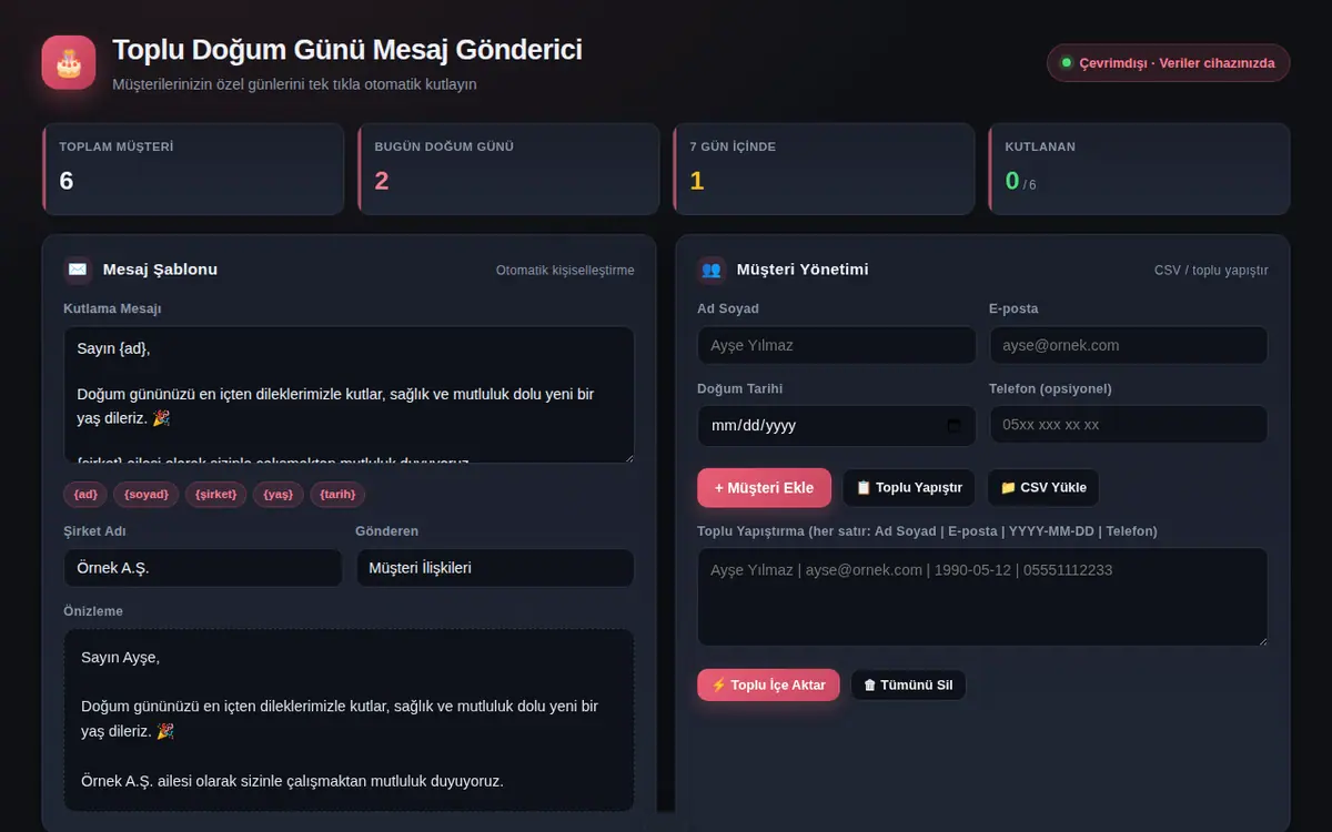 Toplu Doğum Günü Kutlama Mesajı Gönderici ekran görüntüsü