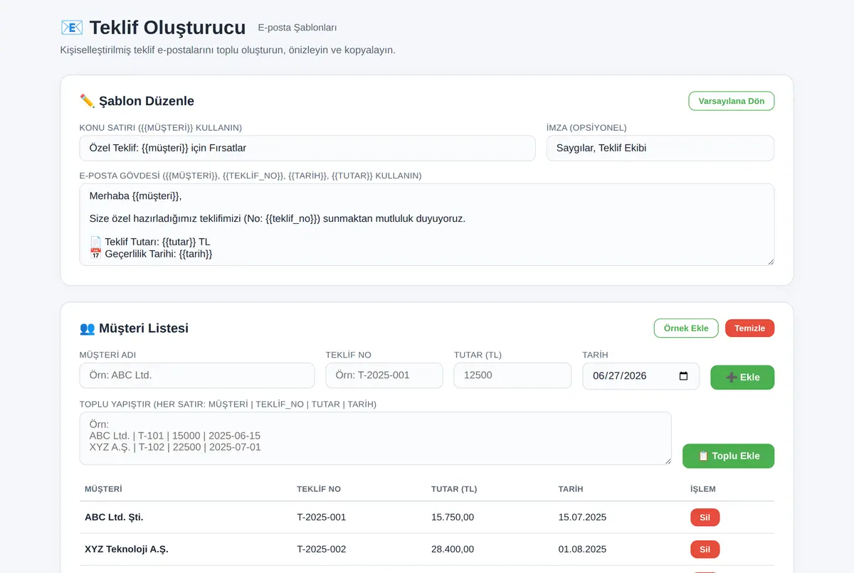 Teklif Oluşturucu: E-posta Şablonları ekran görüntüsü 2