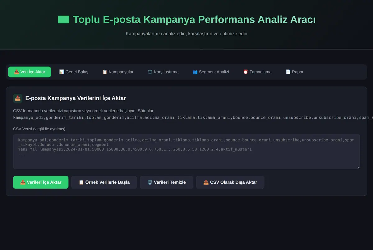 Toplu E-posta Kampanya Performans Analiz Aracı ekran görüntüsü 2