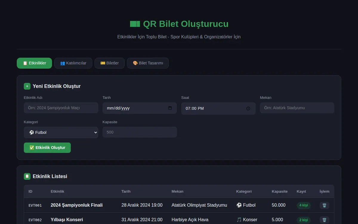 QR Bilet Oluşturucu - Etkinlikler İçin Toplu Bilet ekran görüntüsü
