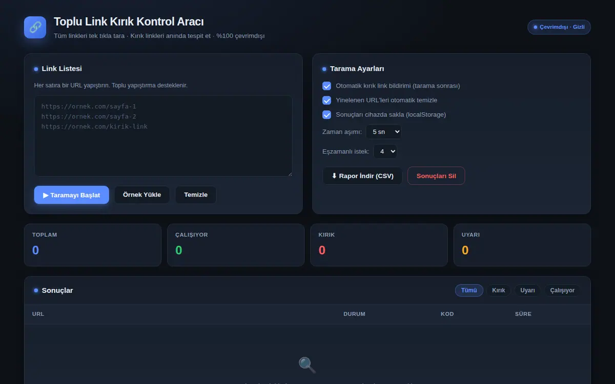 Toplu Link Kırık Kontrol Aracı ekran görüntüsü