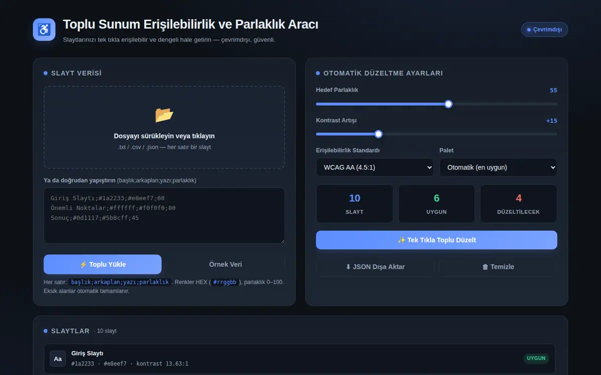 Toplu Sunum Erişilebilirlik ve Parlaklık Aracı ekran görüntüsü