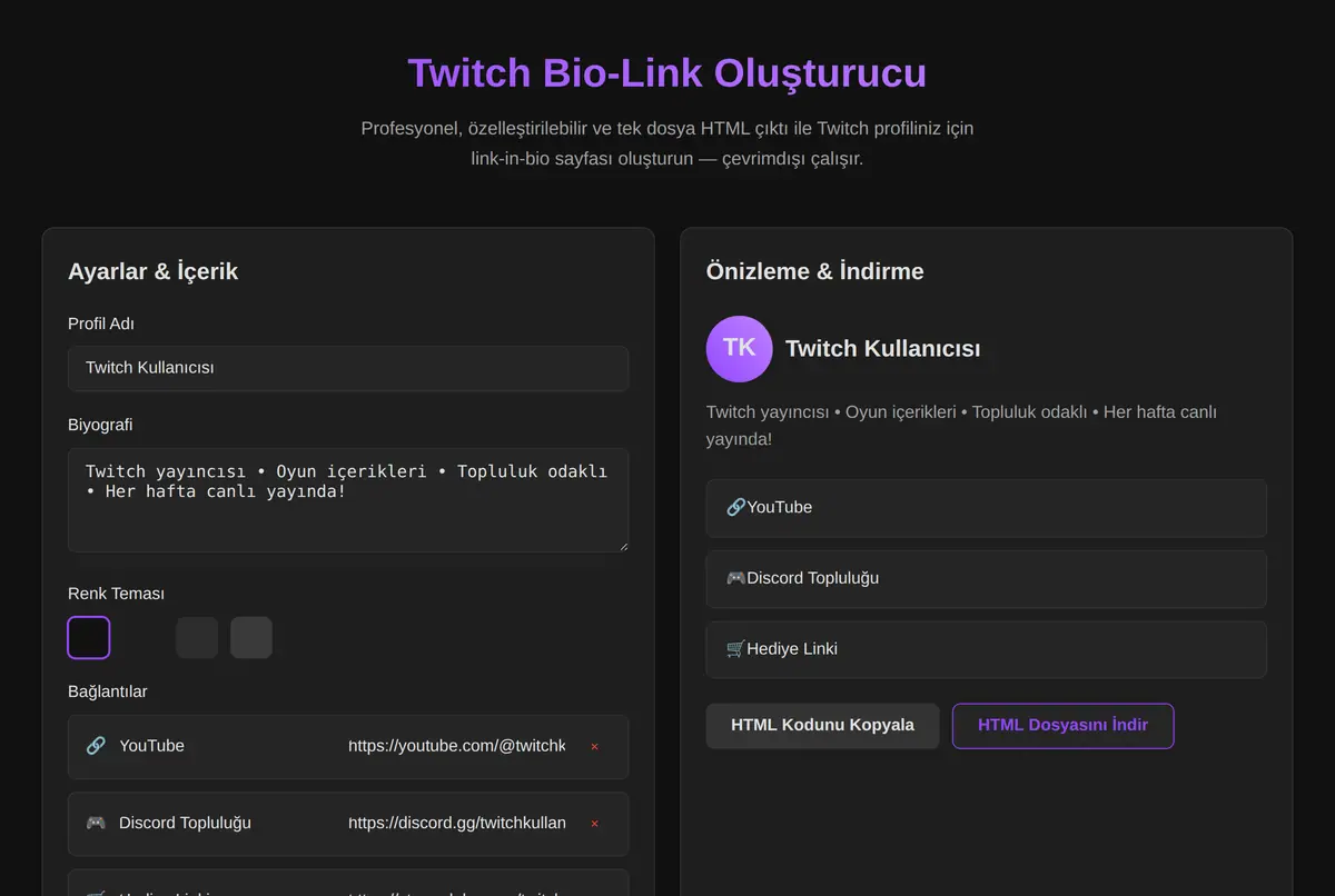 Twitch Bio-Link Oluşturucu ekran görüntüsü 2