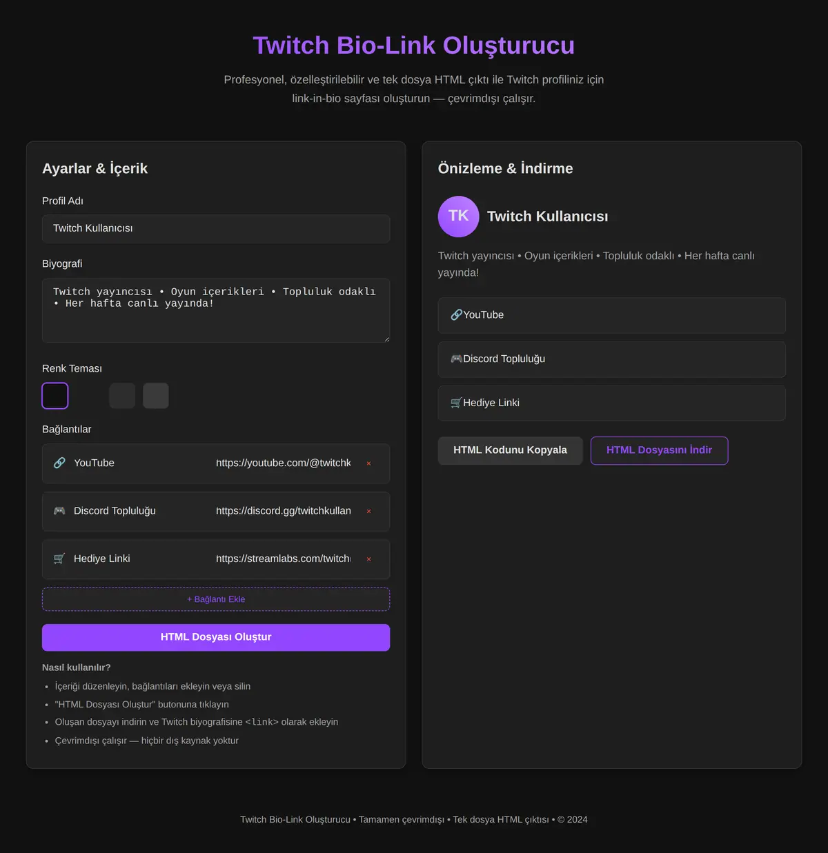Twitch Bio-Link Oluşturucu ekran görüntüsü 3